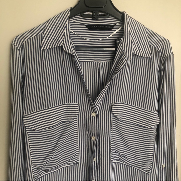 Zara blue and white striped shirt. - Picture 11 of 13